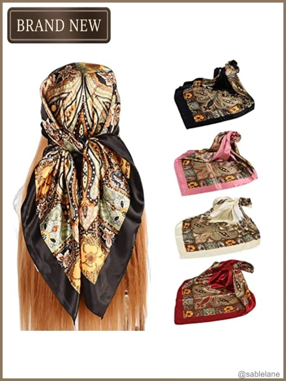 Silk Like Square Scarves for Women 4 Pack 35x35 Large Satin Head Scarf Neck